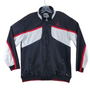 Jordan Jacket Black Red White Colorblock Boys L Full Zip Pockets Logo Light Knit
